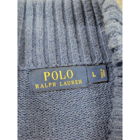 Polo Ralph Lauren Sweater Mens Large Blue Quarter Zip Mock Neck Pony Logo Knit - Picture 2 of 9